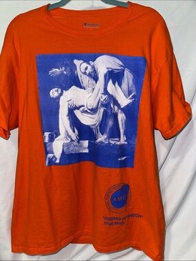 Pyrex Orange Short-Sleeve Tee with Blue Classical Art Graphic